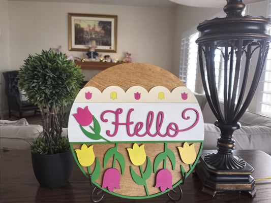 DIY 14" Spring Tulips Hello Sign