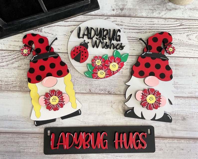 Ladybug Gnomes  Interchangeable Signs For Wagon/Shelf Sitter